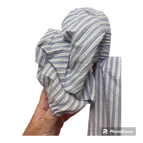 RAMPAGE Dress Chambray & White Stripe Puff Sleeves Seersucker Size Medium - Picture 3 of 11